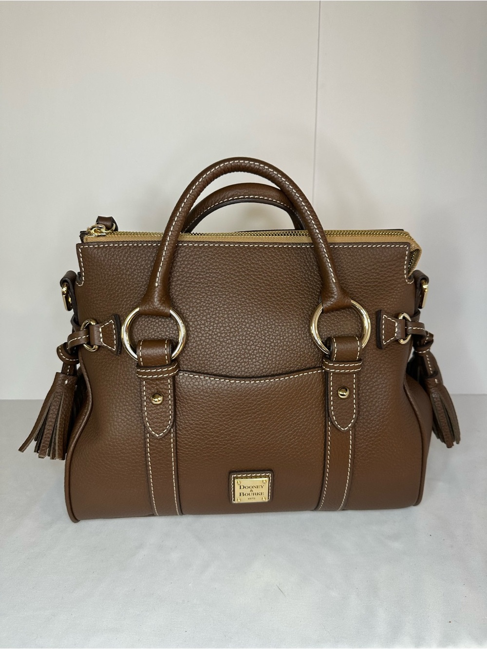 Dooney & Bourke Lucca Pebble Grain Leather Elephant Satchel with Tassel Accents